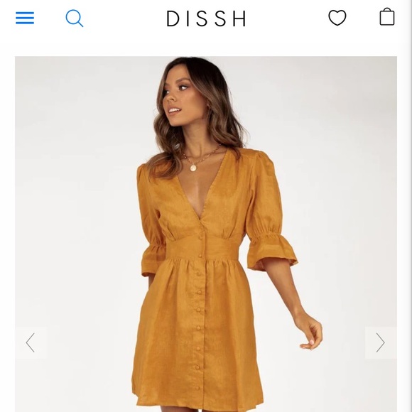 DISSH NOHA GOLDEN LINEN BUTTON MINI DRESS - Picture 2 of 4